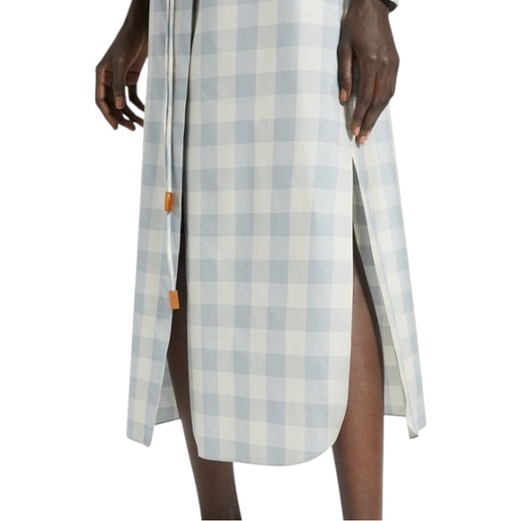 Theory Women’s Size S P Blue White Fuji Check Belted Midi Slit Side Shirtdress - Picture 4 of 15